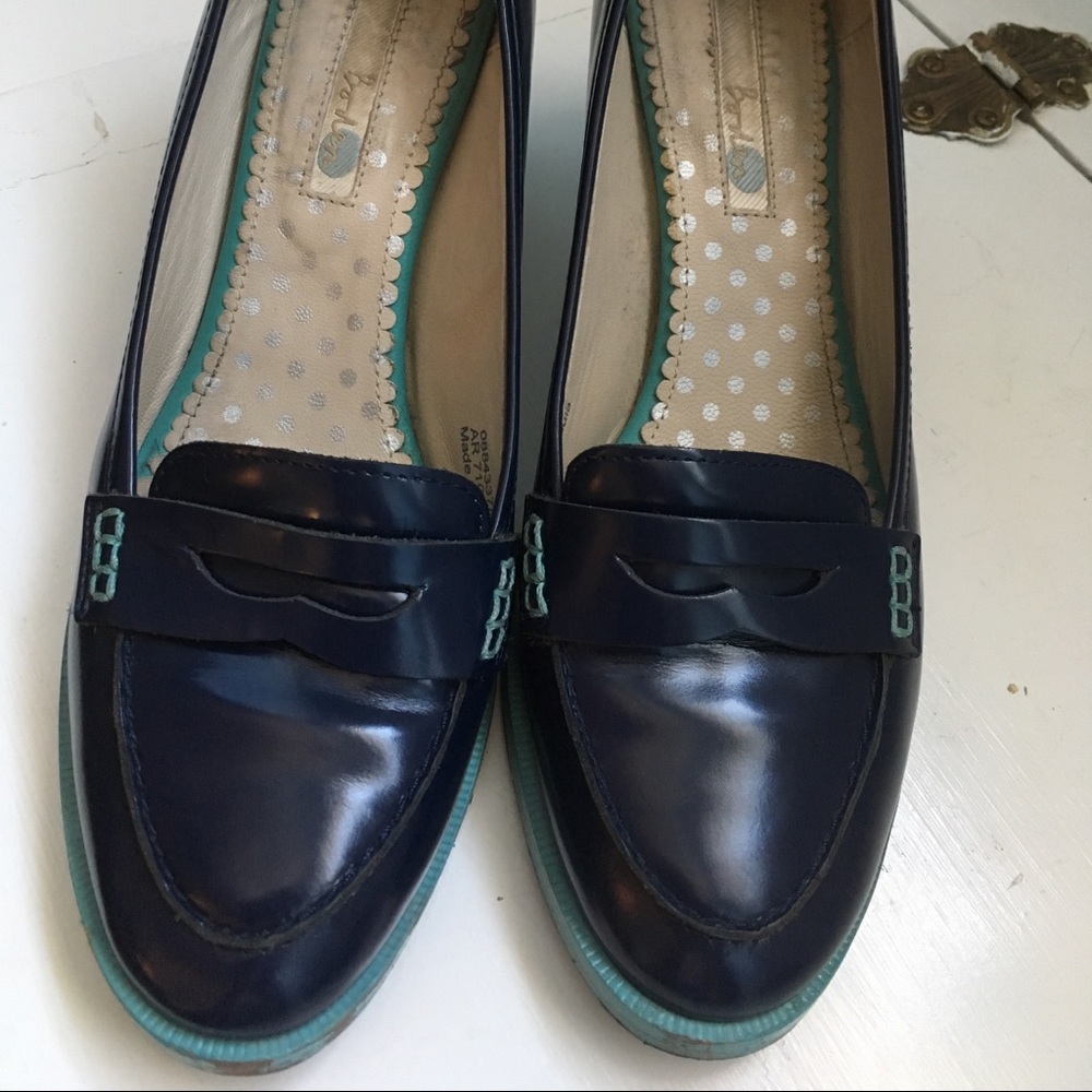 Boden Blue Cross Stitch Teal Loafers